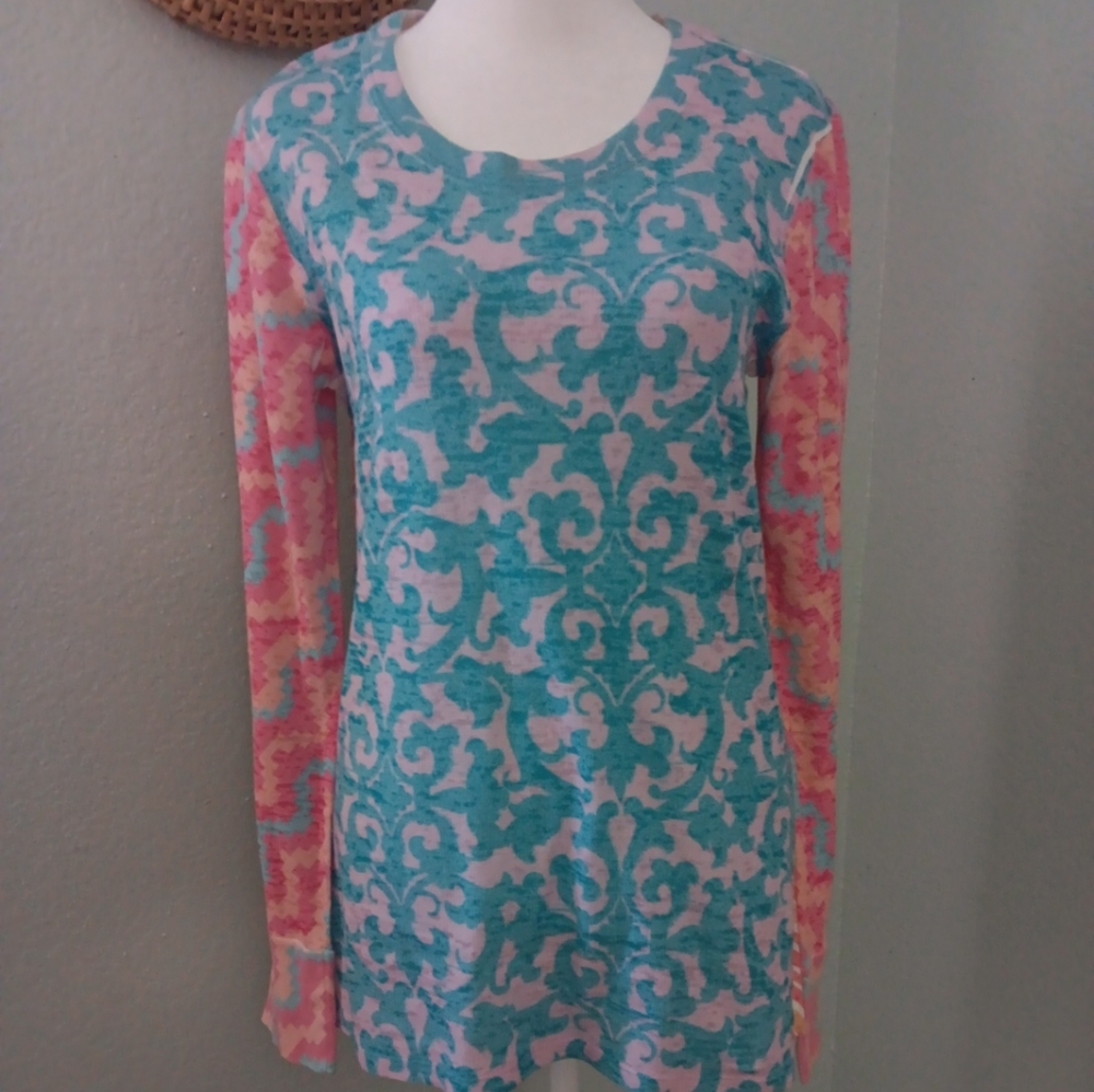 Whimsy Rose Colorful Patterned Long Sleeve Top Sz M